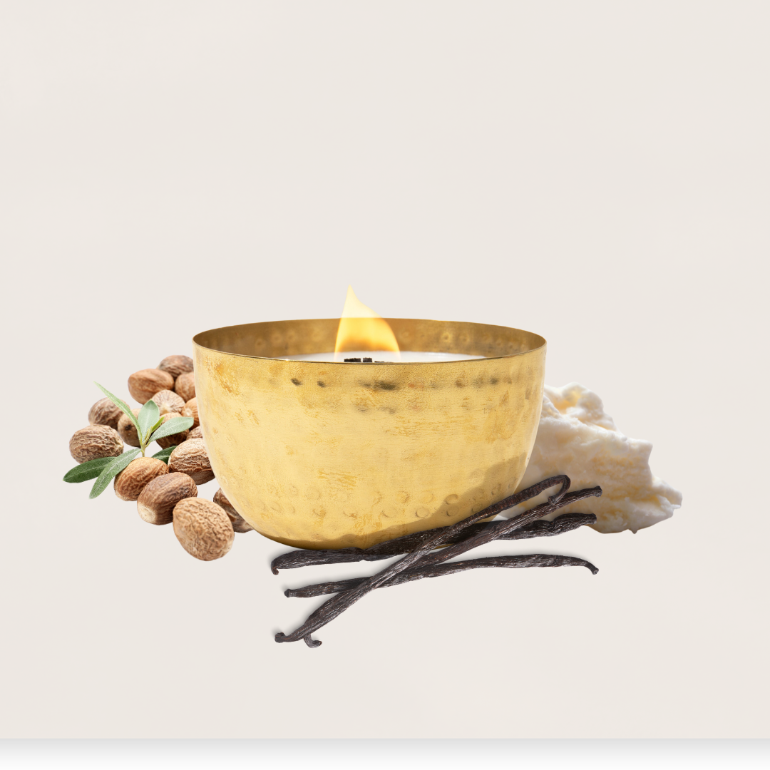 Santal & Shea Butter-Solid Brass 14oz Pure Soy Candle