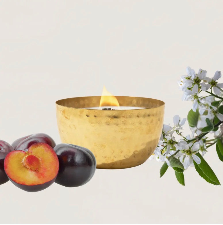 Woodland Plum & Amber-Solid Brass 14oz Pure Soy Candle